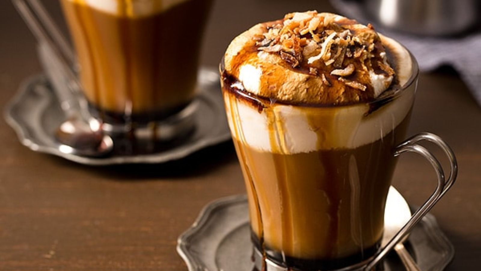 Coconut mocha in a glass.