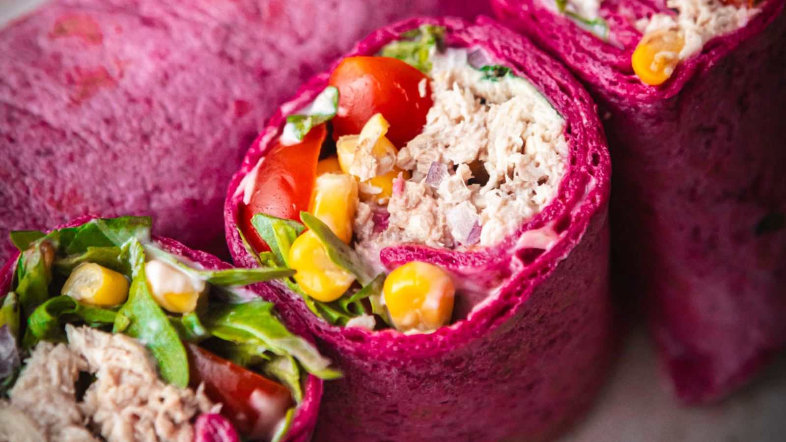 Beetroot tortilla wraps close up.