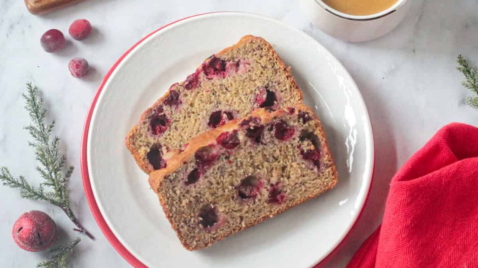 Slices of banana bread with cranberries.