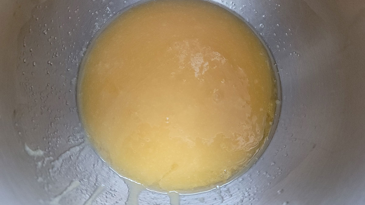 Wet ingredients mixed up in the bowl.