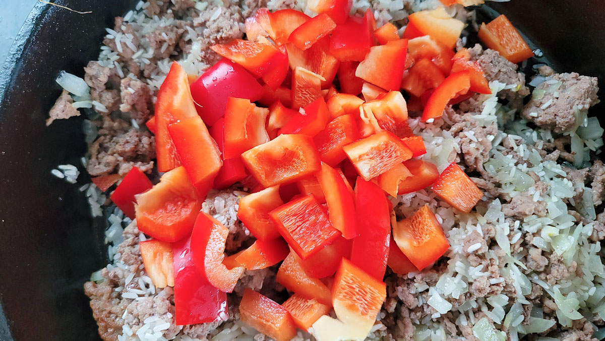 Bell pepper added to the meat.