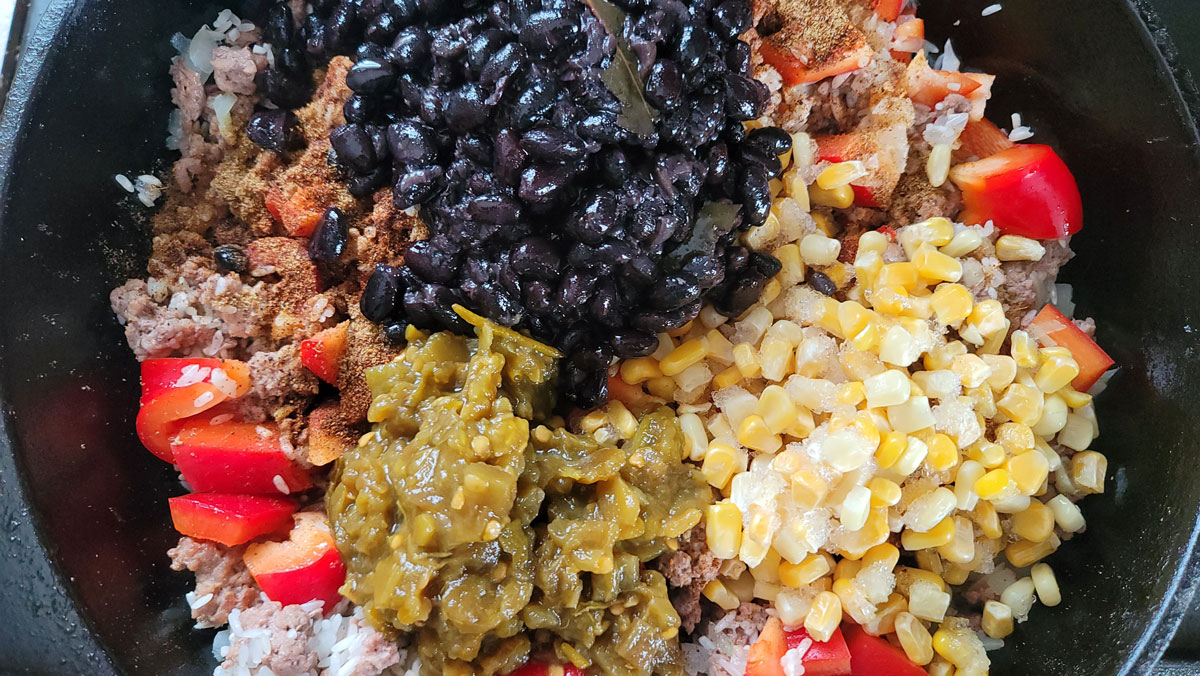 Beans, chilies and corn added.