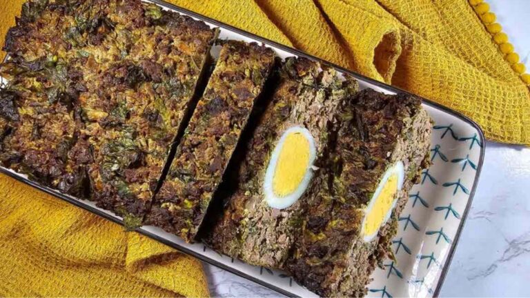 Romanian meatloaf with hard boiled egg in the middle.