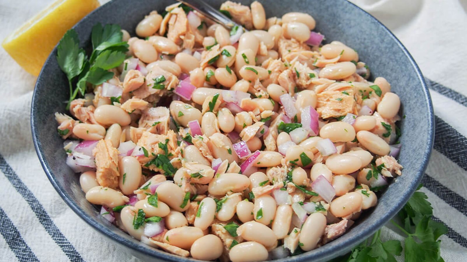 Bean and tuna salad in a bowl.