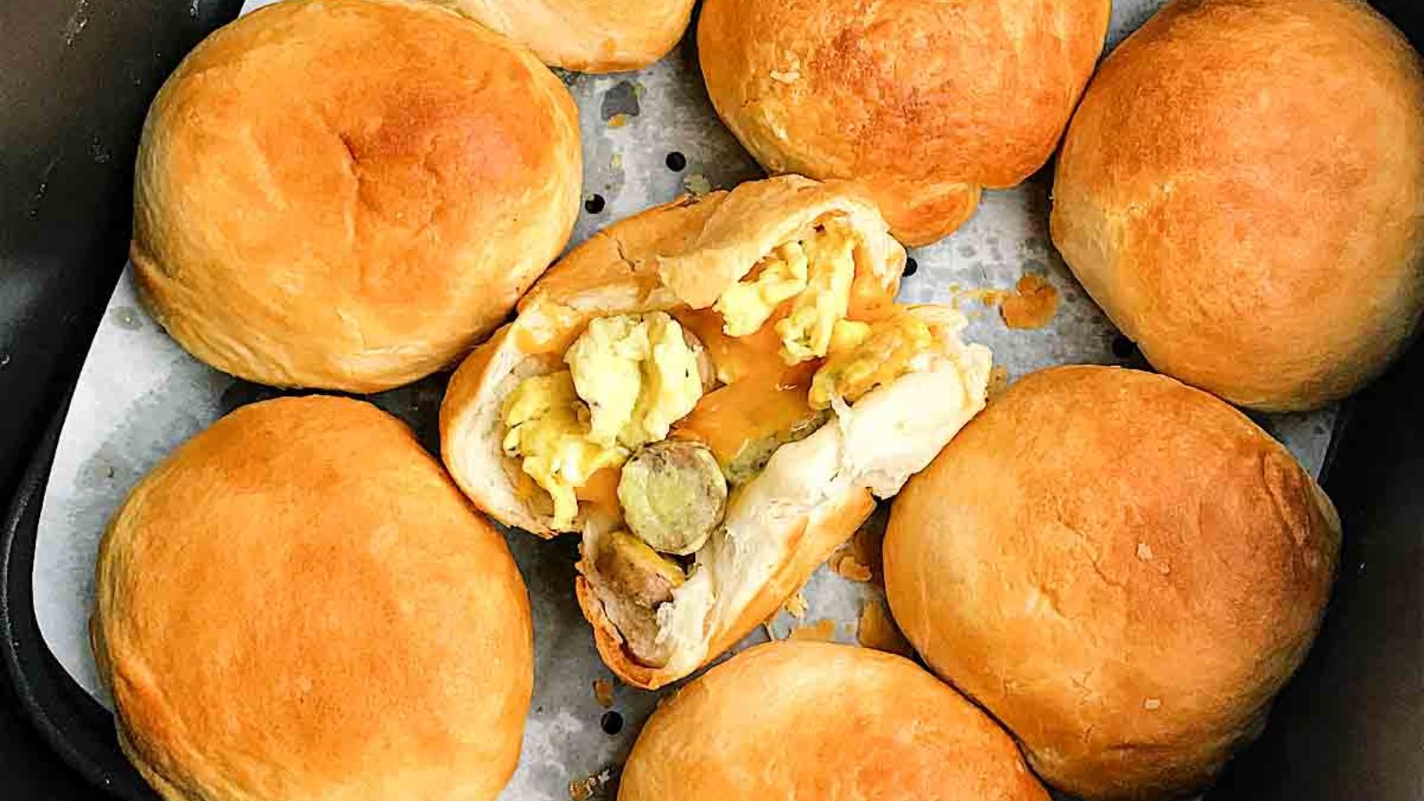 Biscuit bombs in an air fryer.
