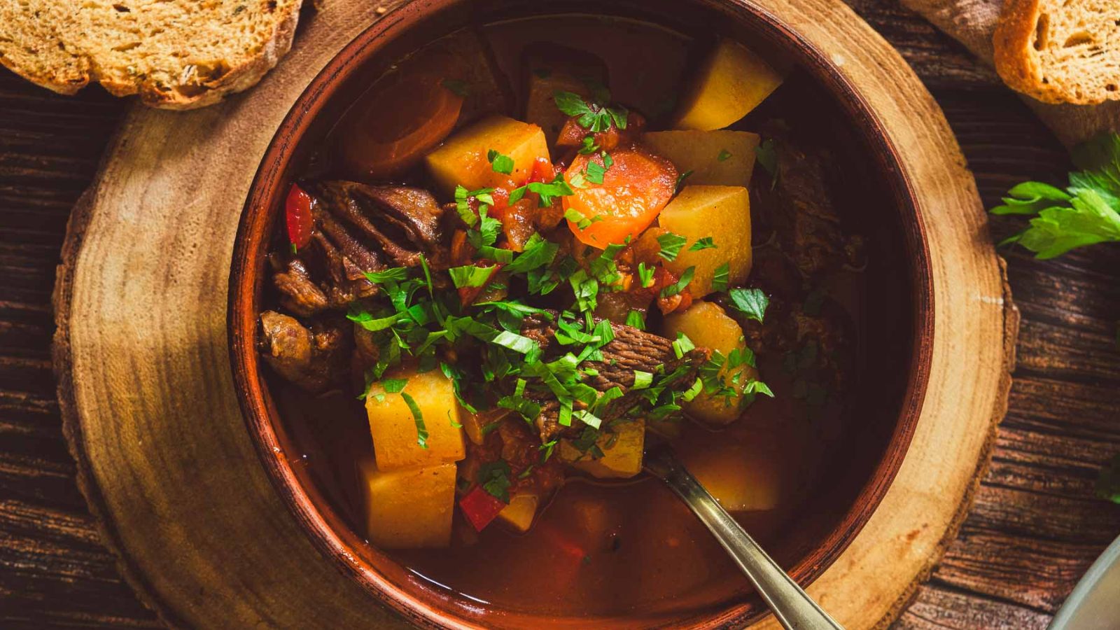 Hungarian goulash in a bowl.