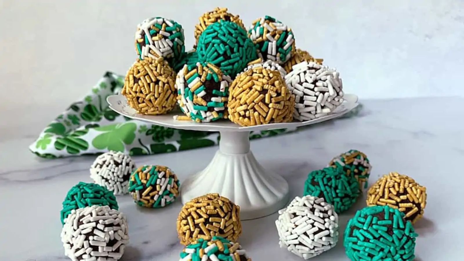 Green and yellow chocolate truffles.