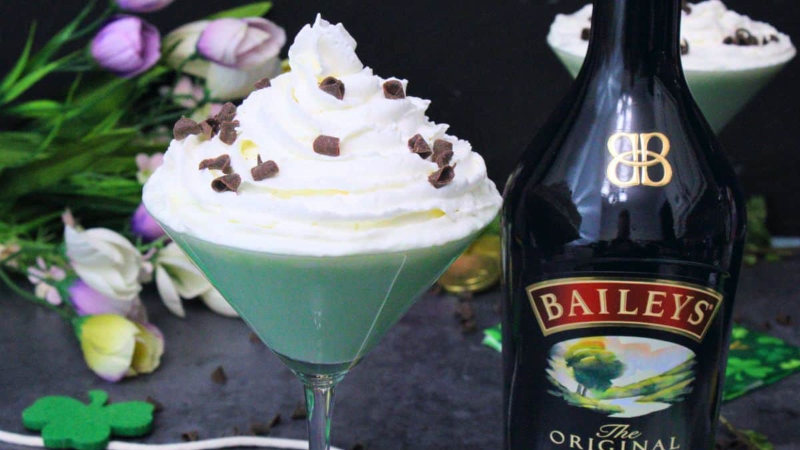 A glass of baileys mint martini.
