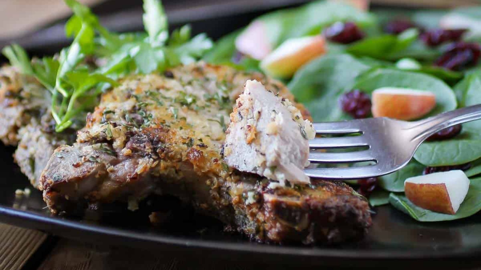 Pork chop with blue cheese.