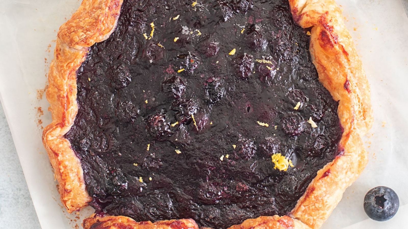 Close up shot of blueberry galette.
