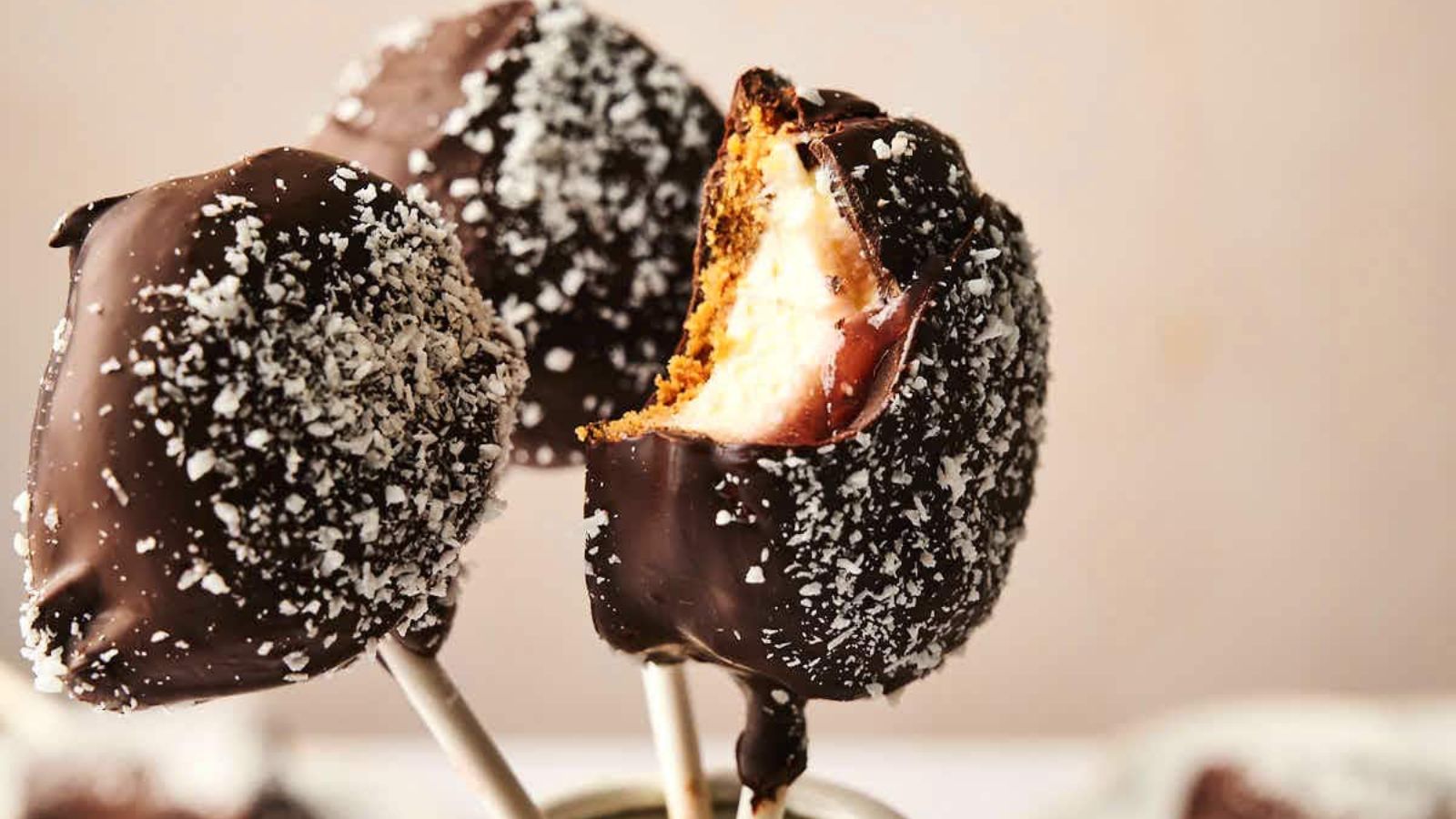 Cheesecake pops close up shot.