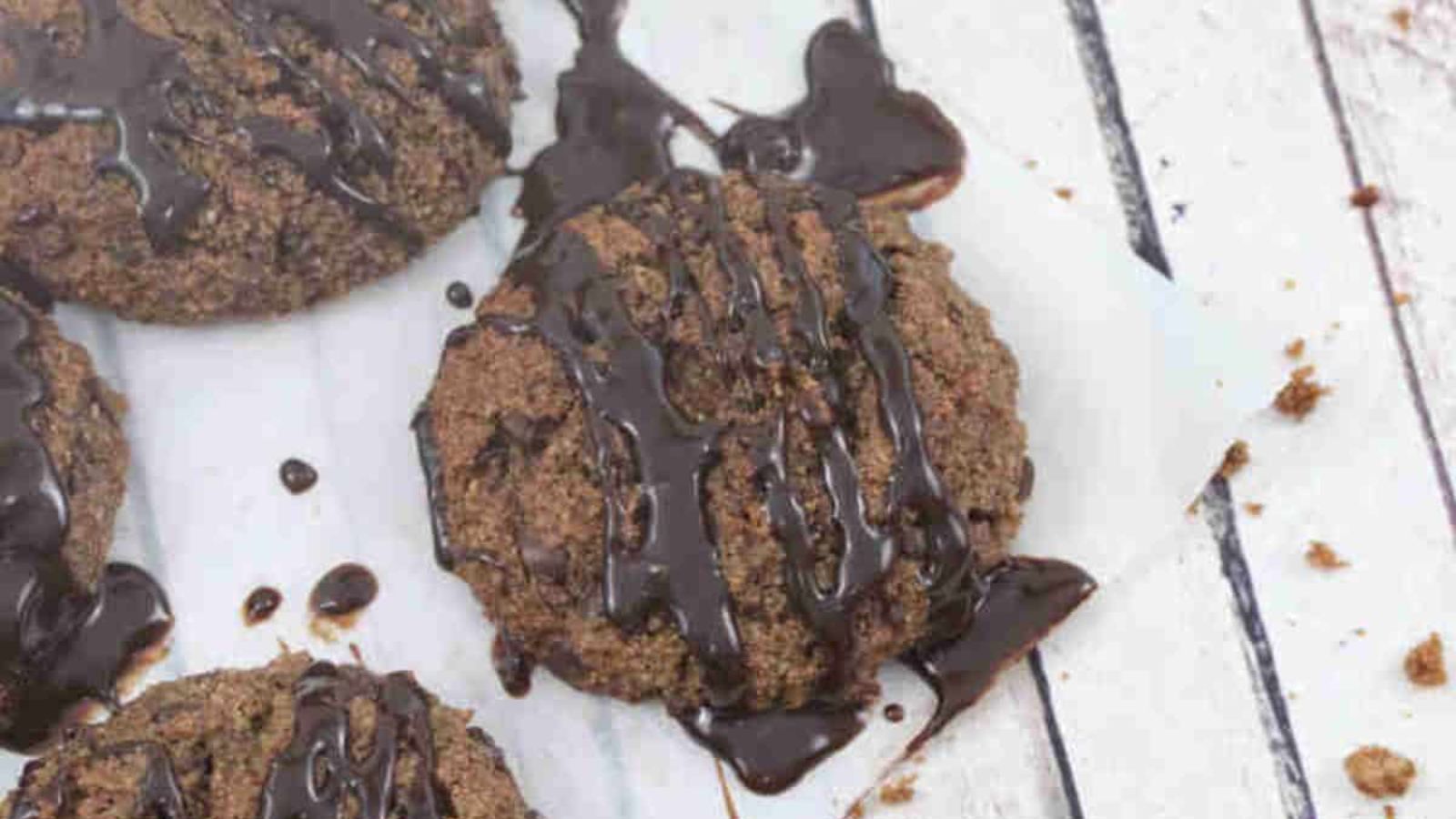 chocolate cookies with drizzle.
