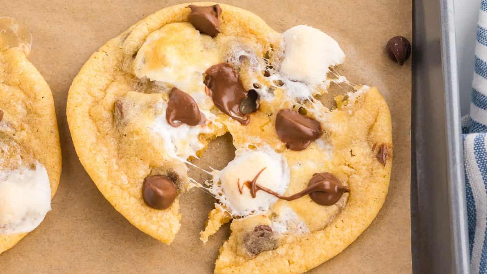 Chocolate chip cookie with marshmallows.