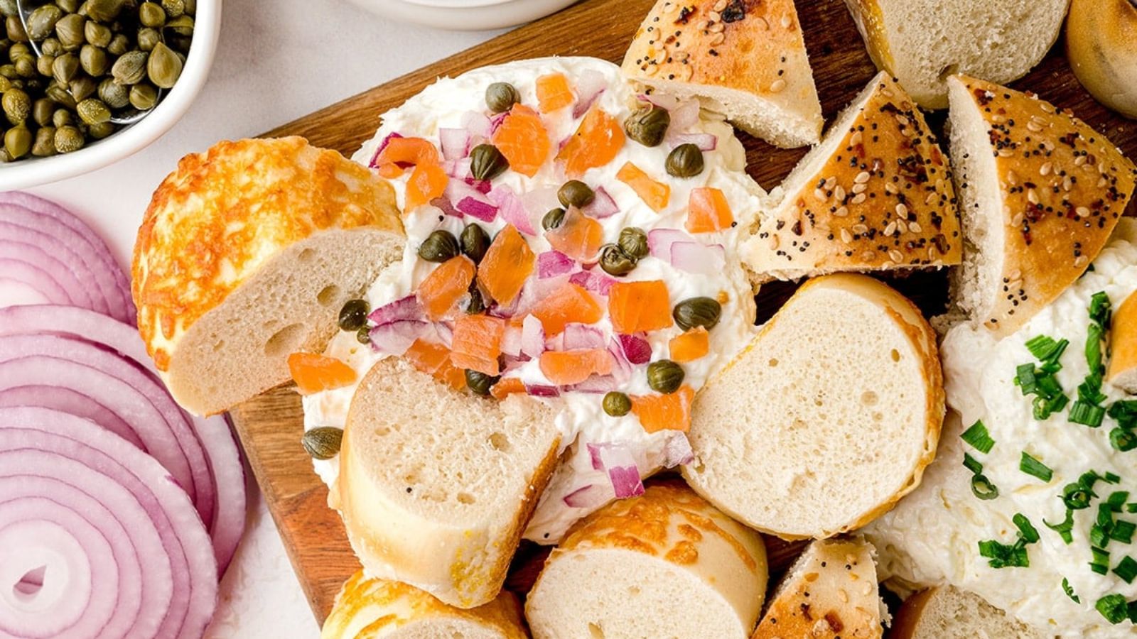 Cream cheese board close up shot.