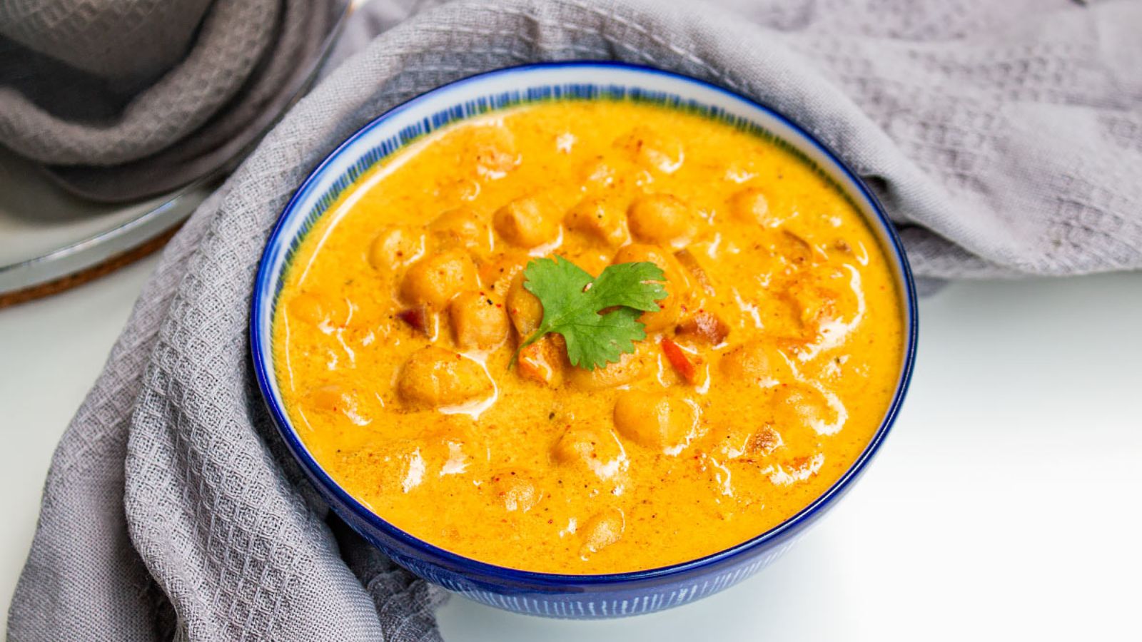 Coconut chickpea curry in a bowl.