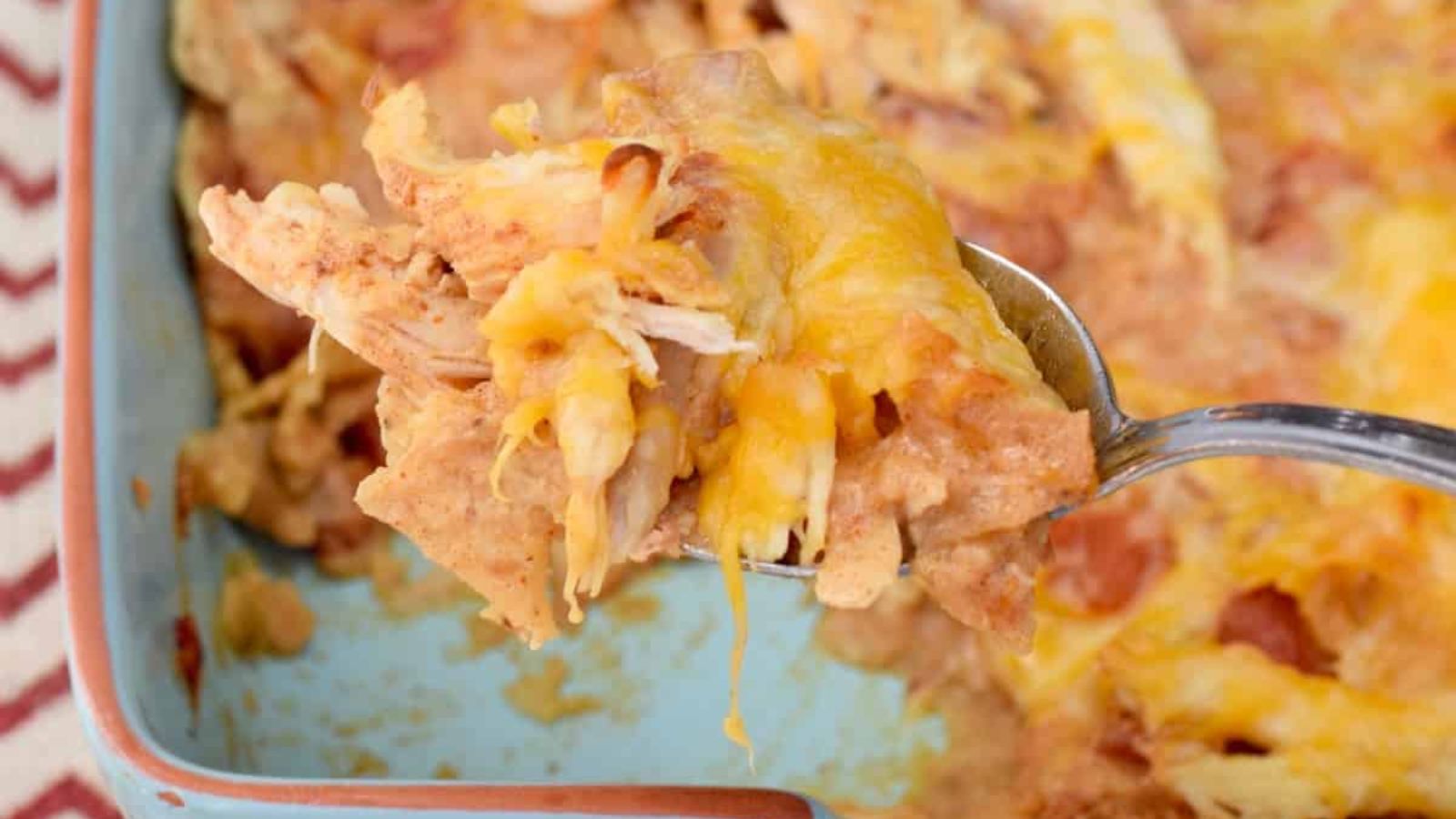 A spoonful of chicken casserole.