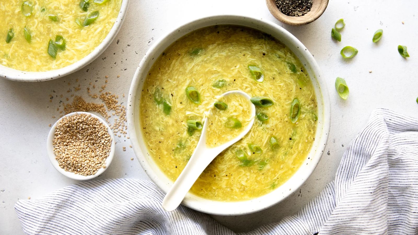 Egg drop soup in a bowl.
