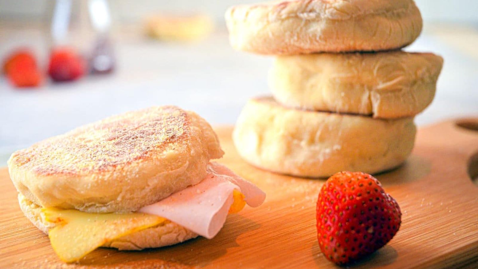 English muffins with ham and cheese.