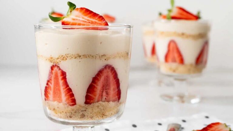 Glass sherbet bowls with strawberry magnolias.