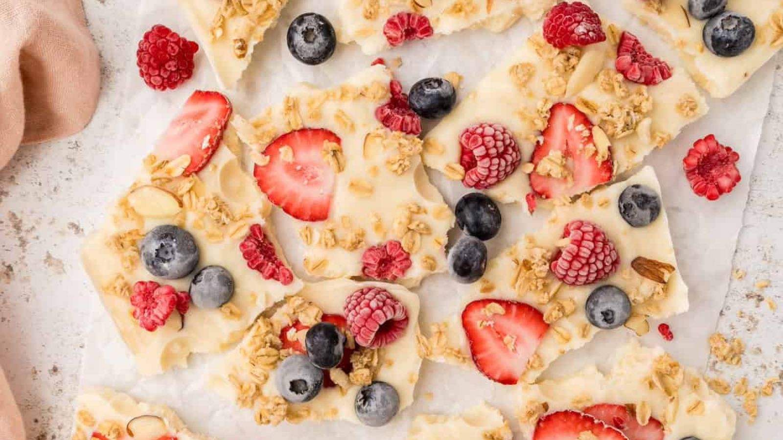 Yogurt bark with berries.
