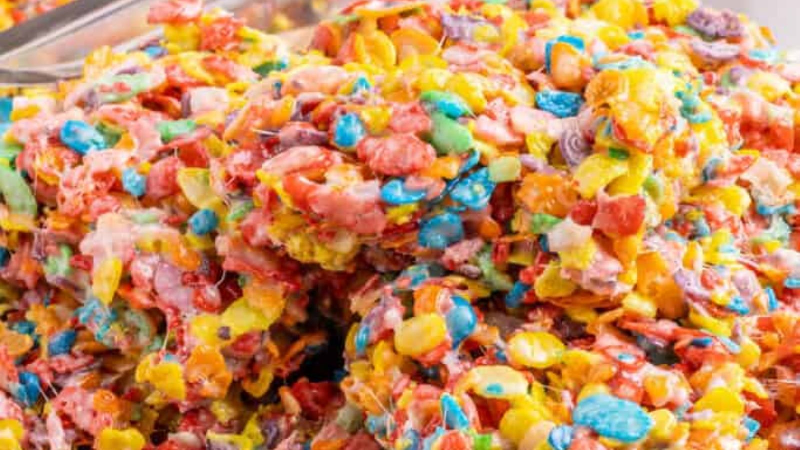 Close up shot of fruity pebbles rice krispies.
