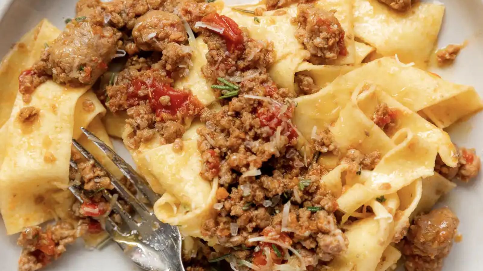 Ragu pasta close up shot.