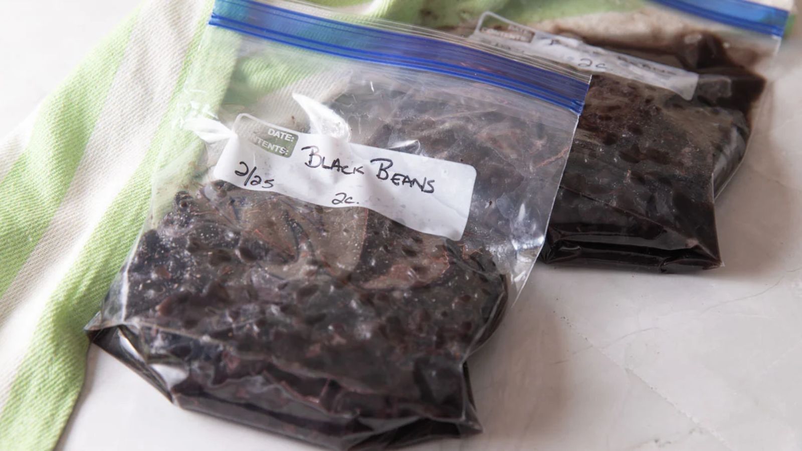 Bag of frozen black beans.