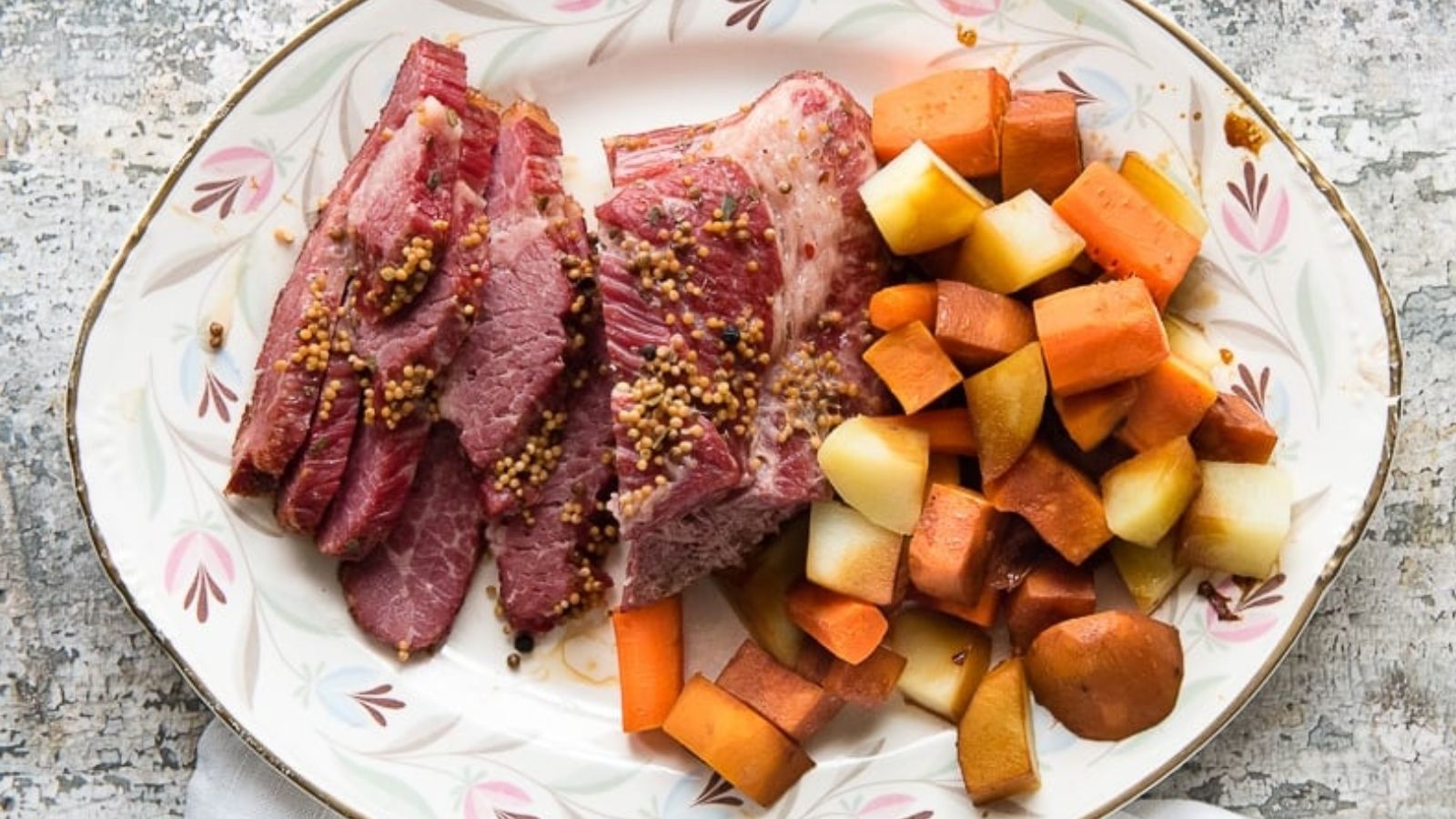 Corned beef brisket on a plate.