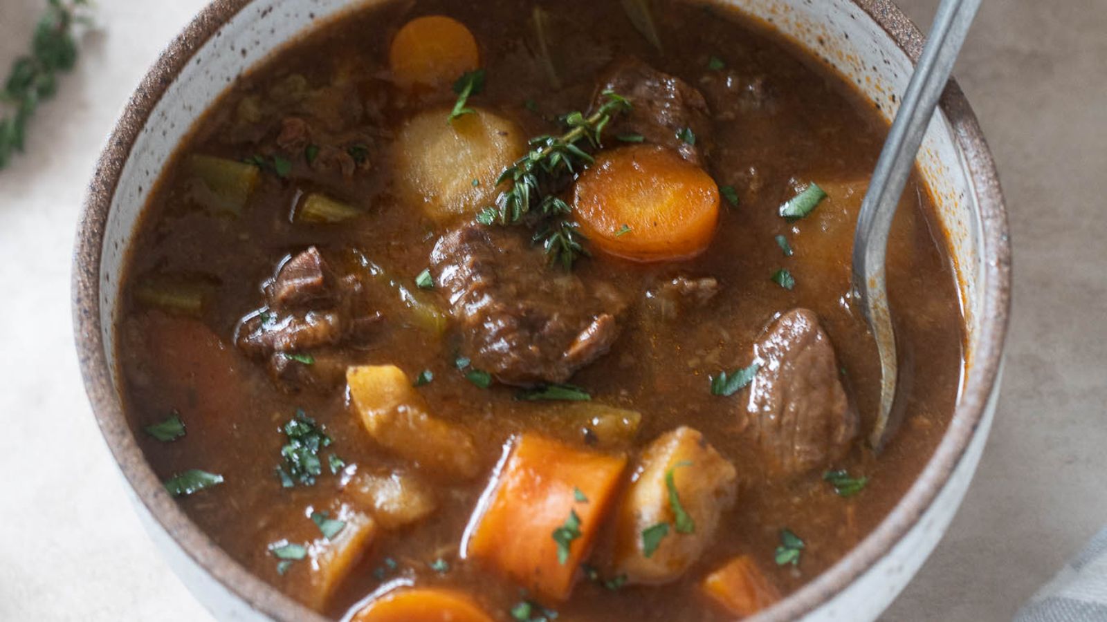 A bowl of beef stew.