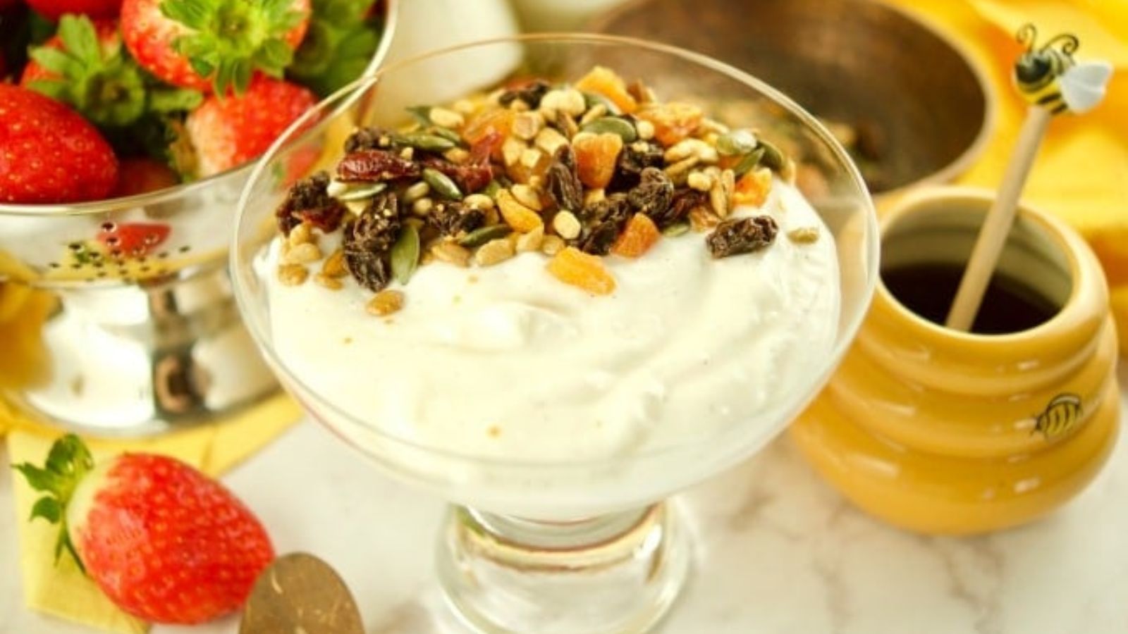 Yogurt in a dessert glass.
