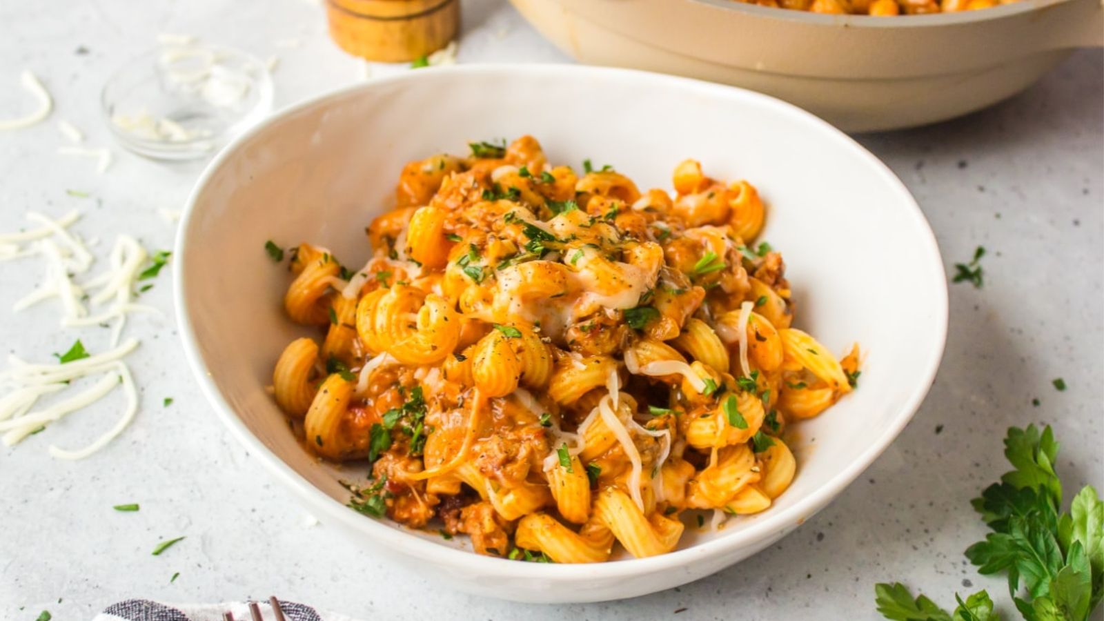Mac and cheese in a bowl.