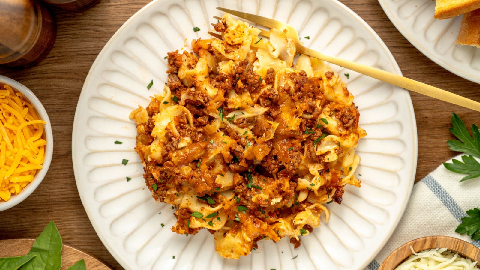 Noodle casserole on a plate.