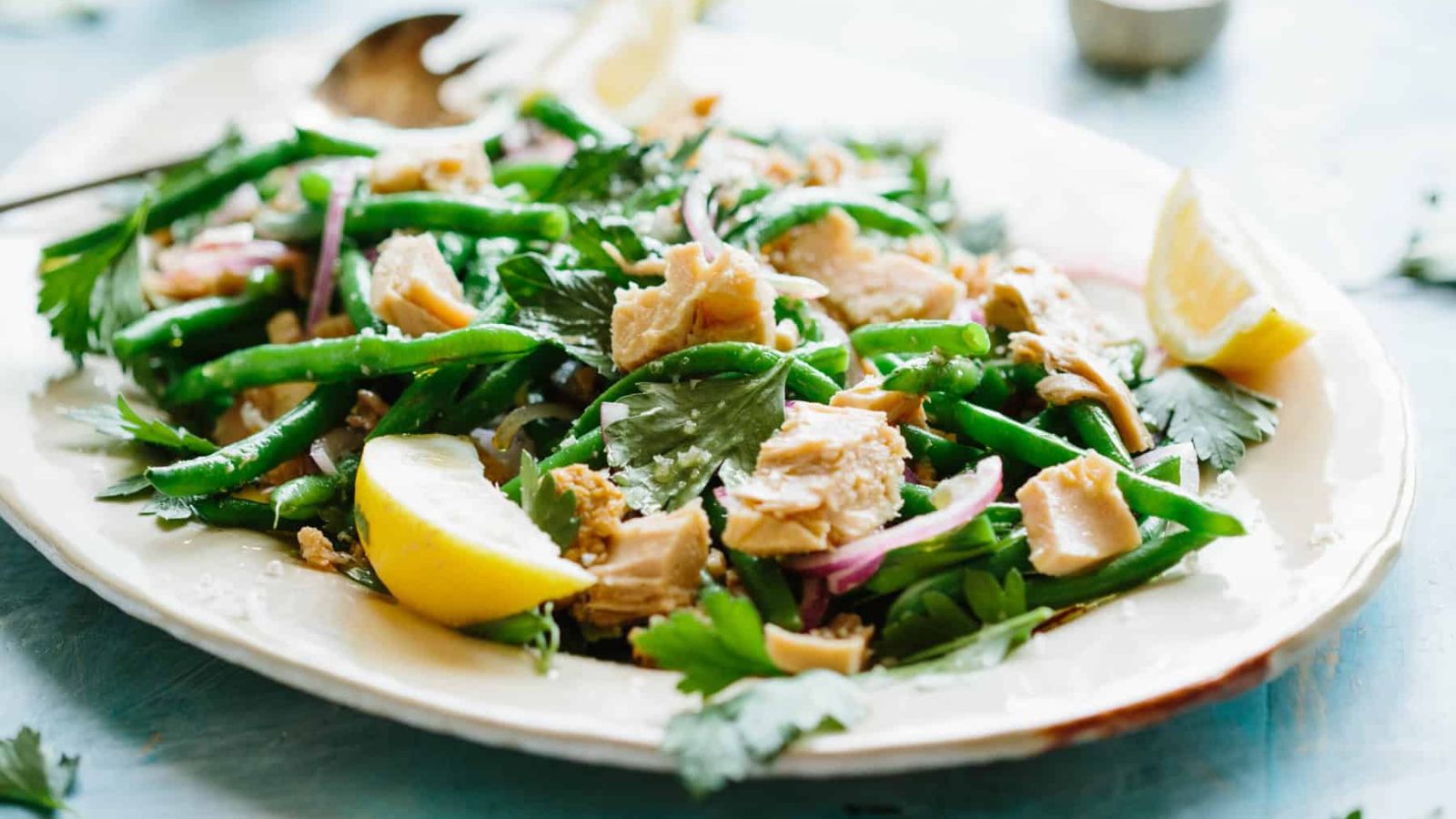 Green bean salad on a plate.
