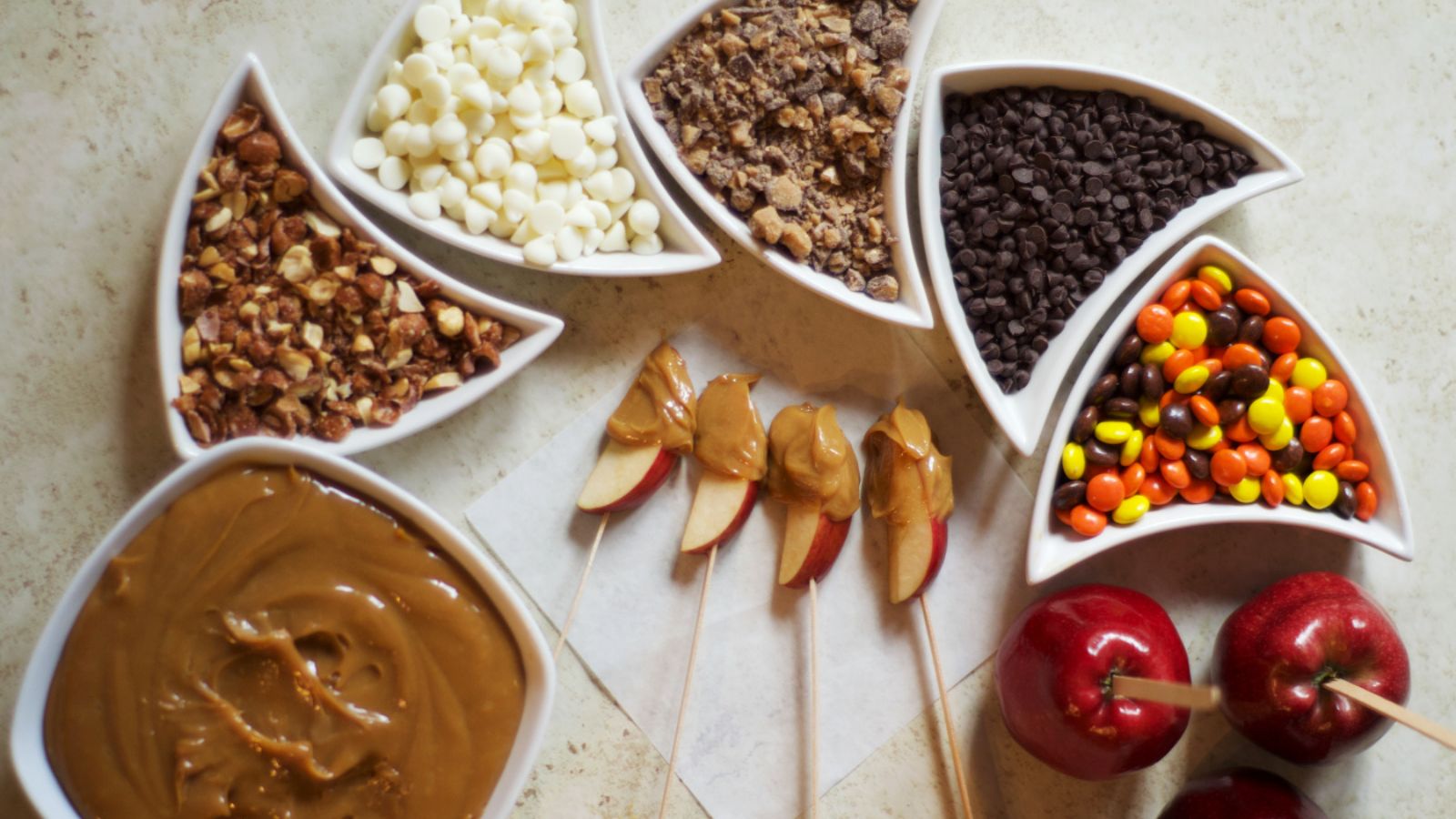 Candies and apple dipping bar.