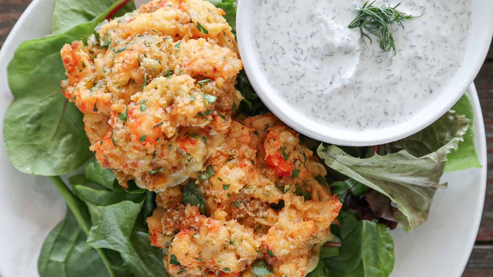 Lobster cakes with dip.