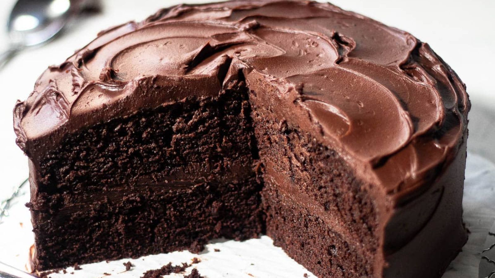 Sliced chocolate cake.