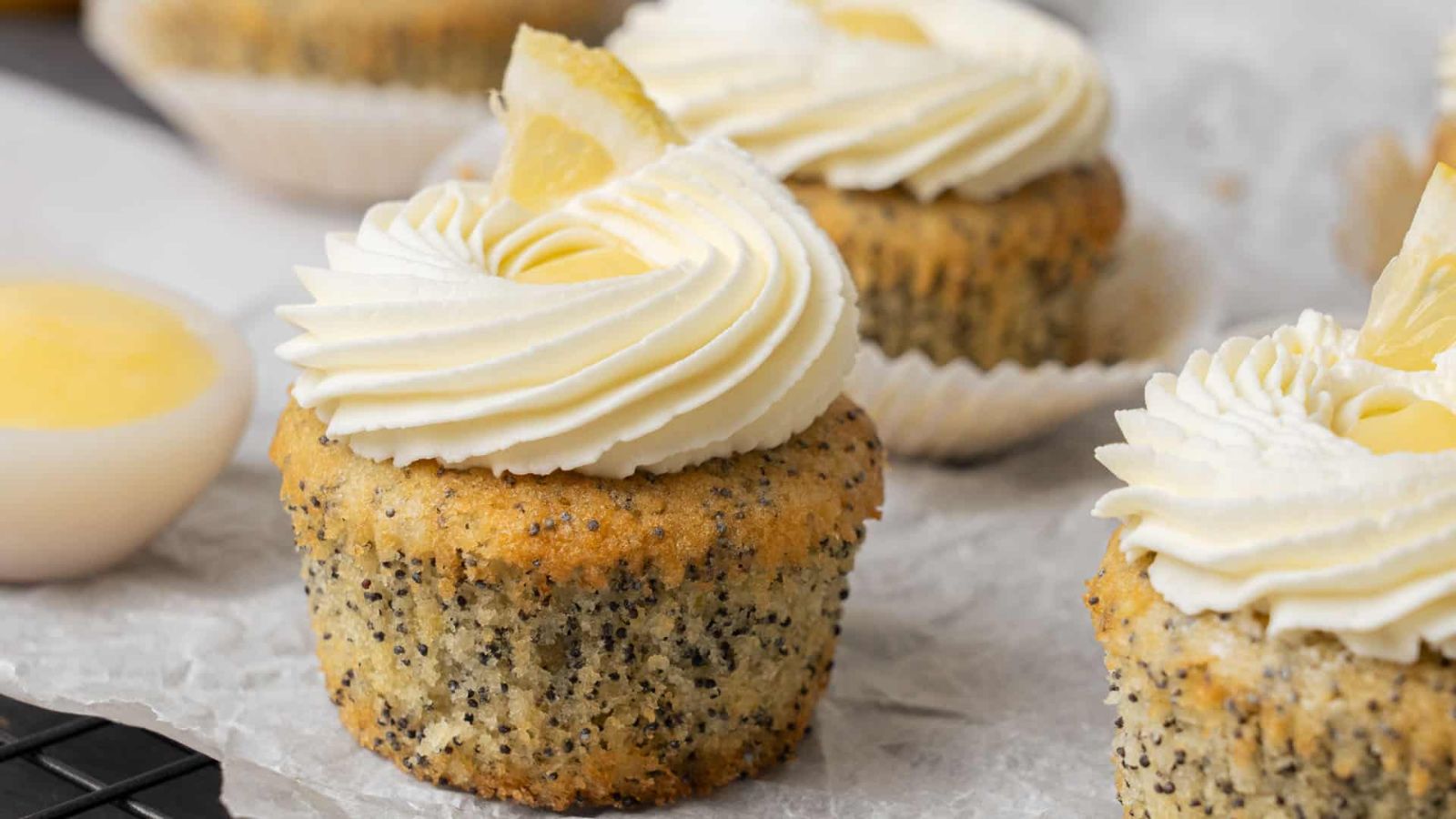 Poppy seed cupcakes close up shot.