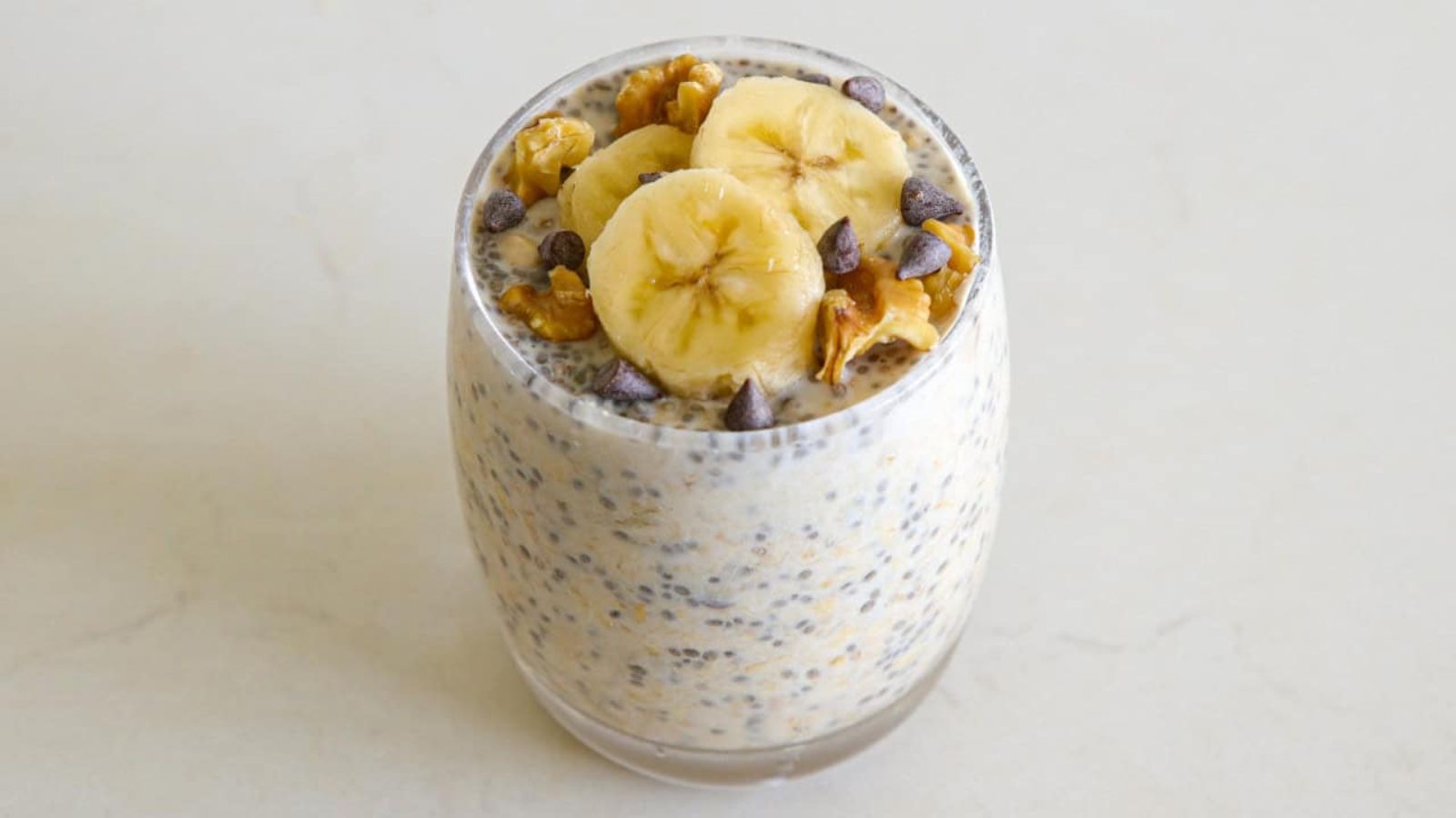 Overnight oats in a glass.
