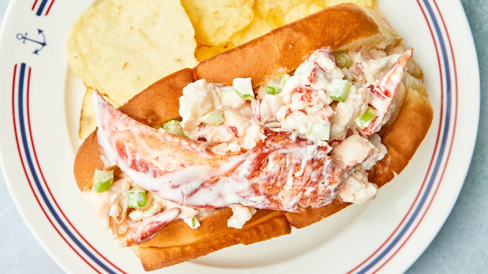 Lobster roll on a plate.