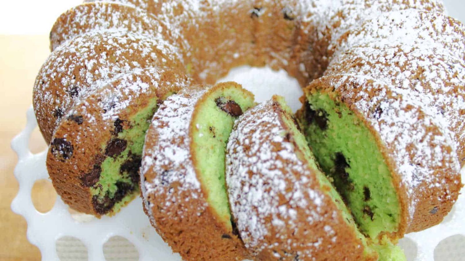 Slices of pistachio cake.