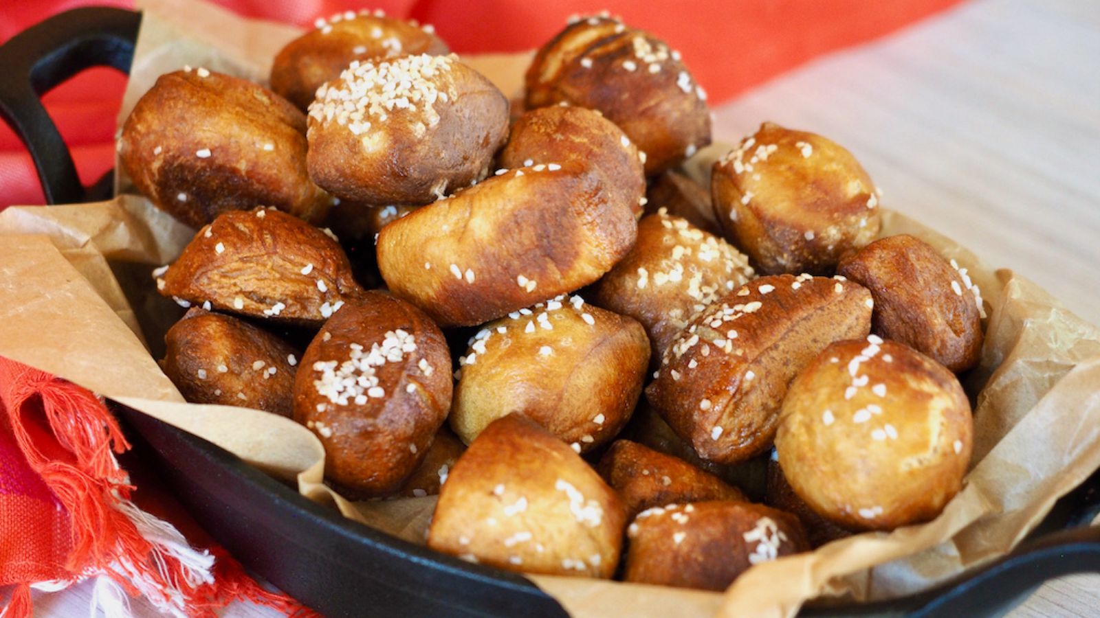 Pretzel bites on a plate.