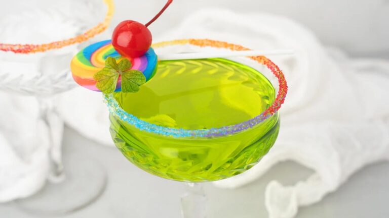 Irish whiskey cocktail with rainbow rim.