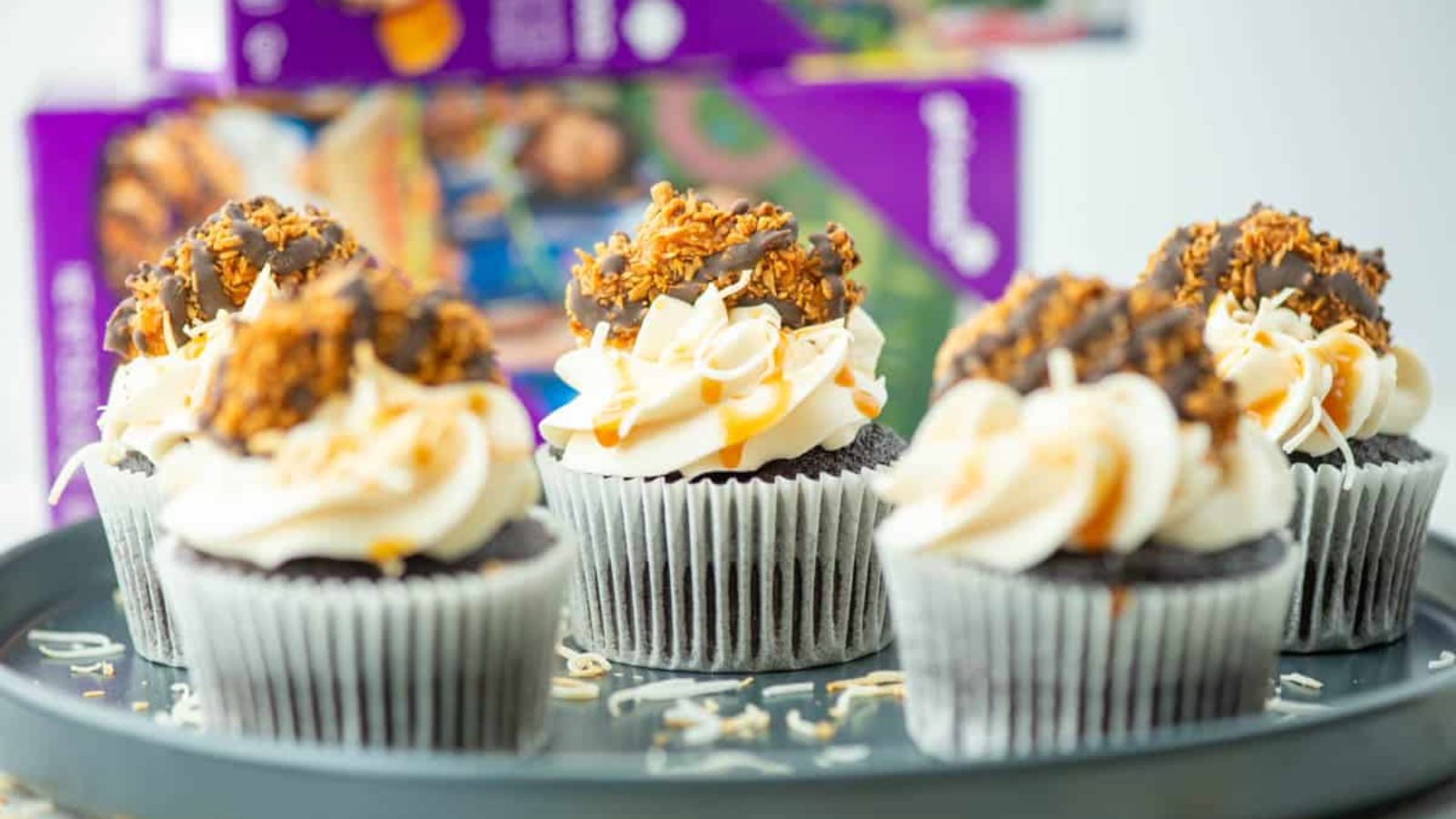 Samoas cupcakes with frosting.
