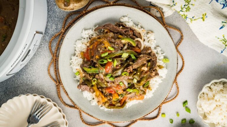 Pepper steak on a plate.