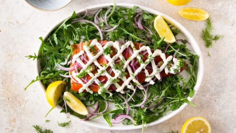 Trout platter with sliced lemons.