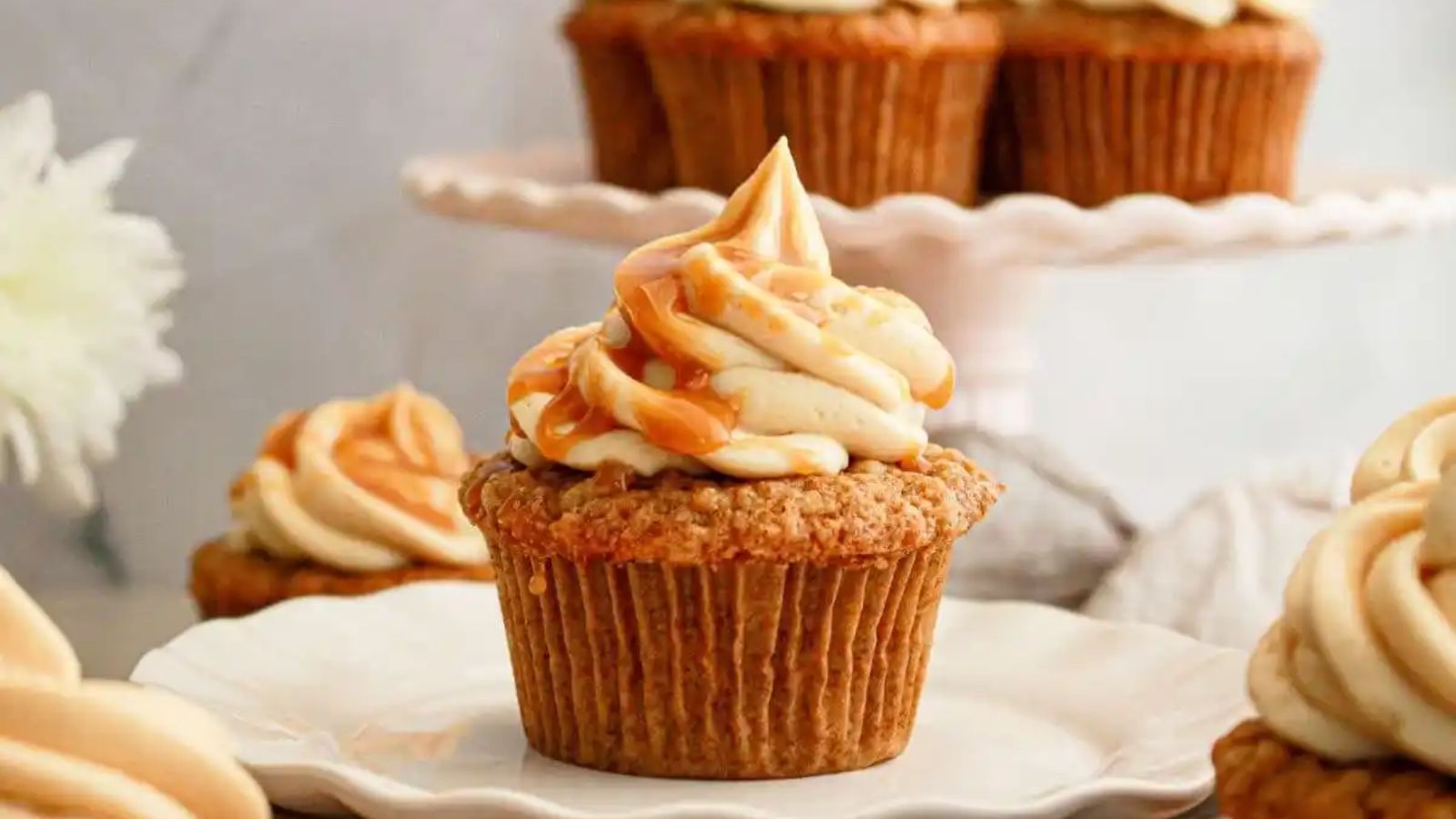 Apple cupcake on a plate.