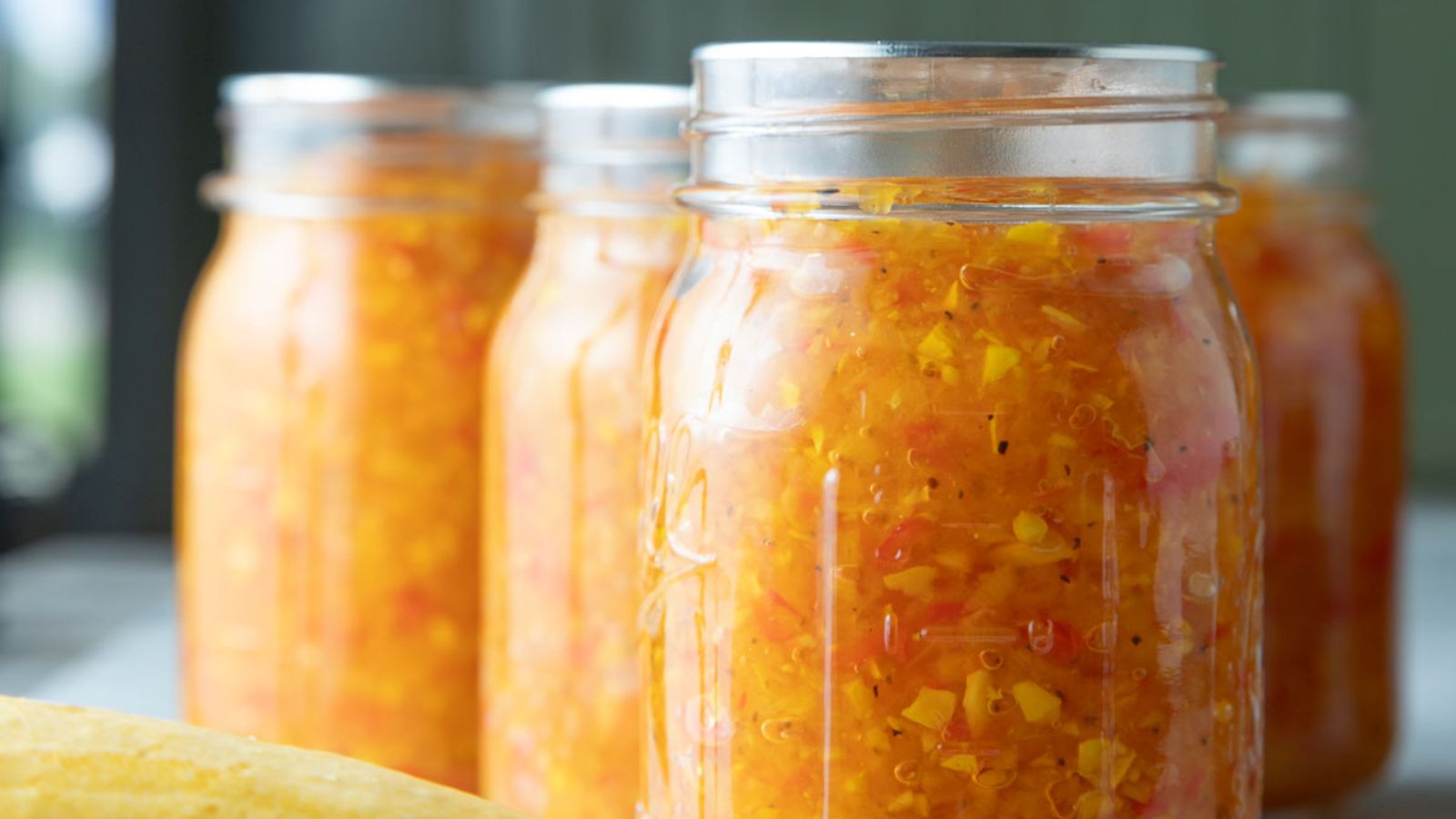 Squash relish in jars.