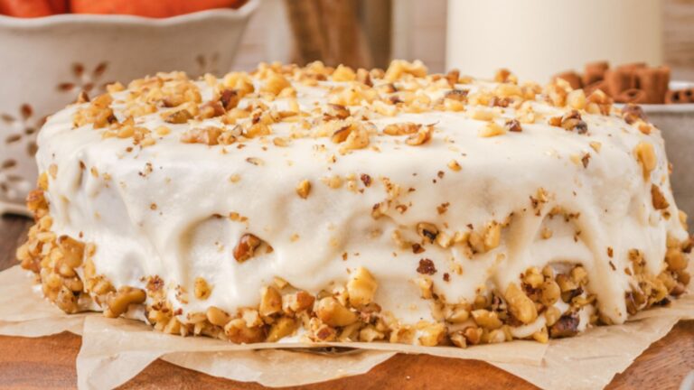 Carrot cake with nuts.