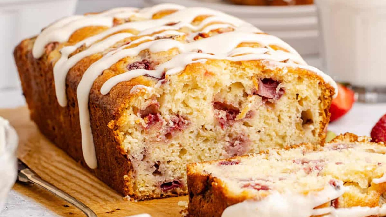 Sliced strawberry rhubarb bread.