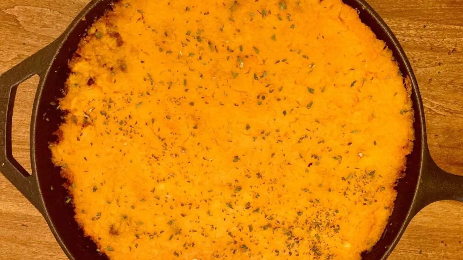 Sweet potato cottage pie in a pan.